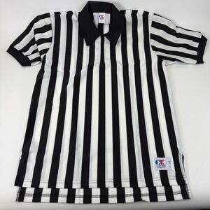 Vintage Cliff Keen Referee Polo Men L Black White Stripe Zip Official NOS